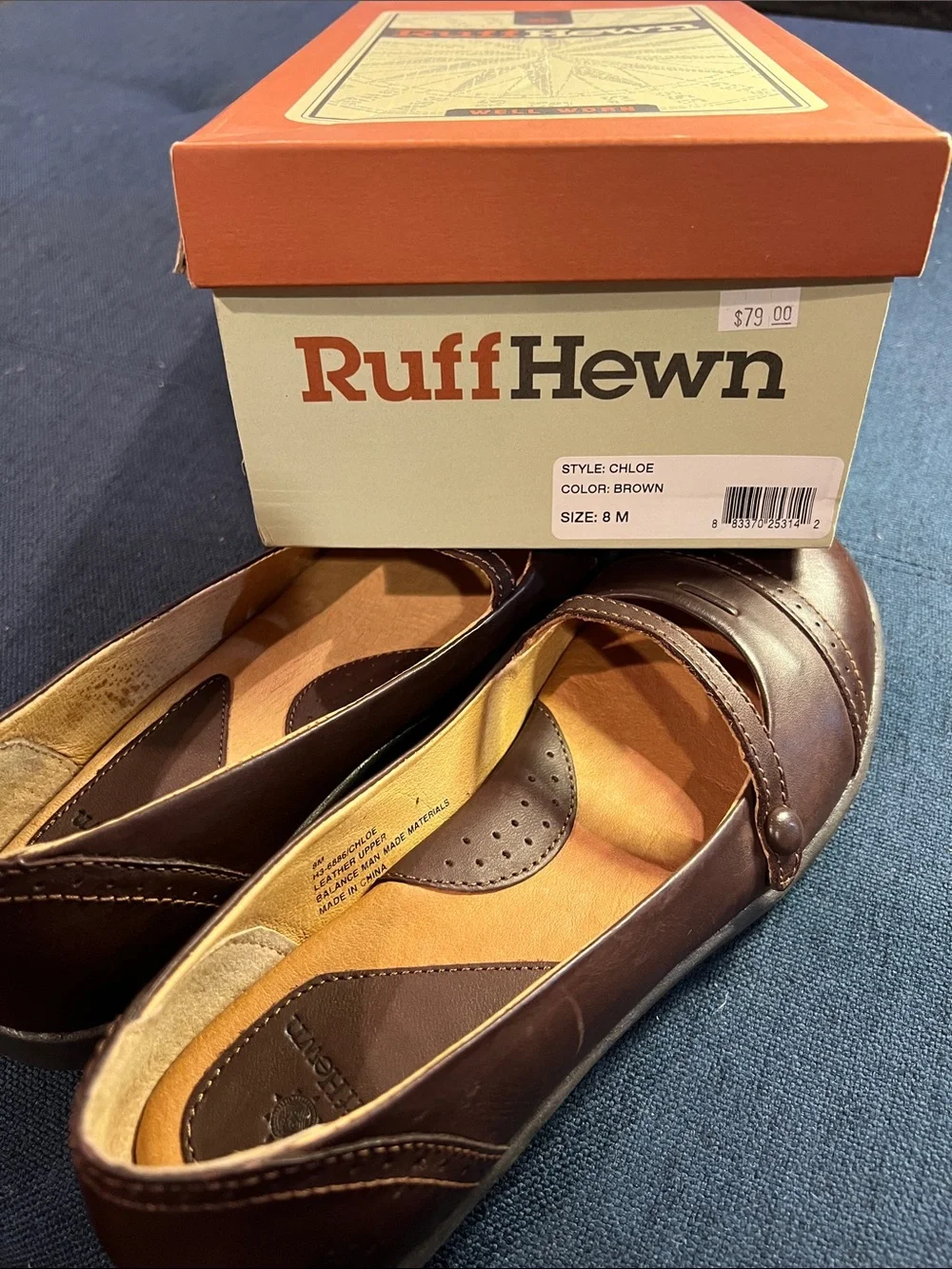 Ruff Hewn Brown Leather Mary Jane Flats with Strap